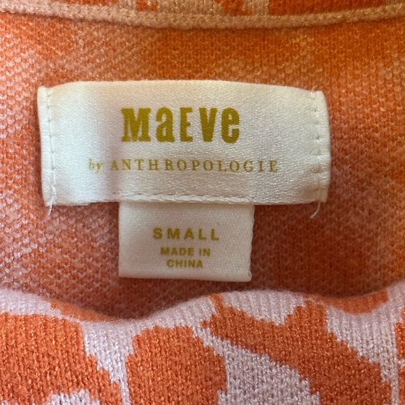 Maeve by Anthropologie Orange & Cream Mock Neck Knit Sweater Size Small - Picture 3 of 6